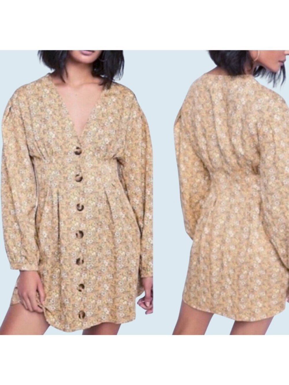 FREE PEOPLE Portobello Mini Button Gold Floral Boho Dress Sz 2